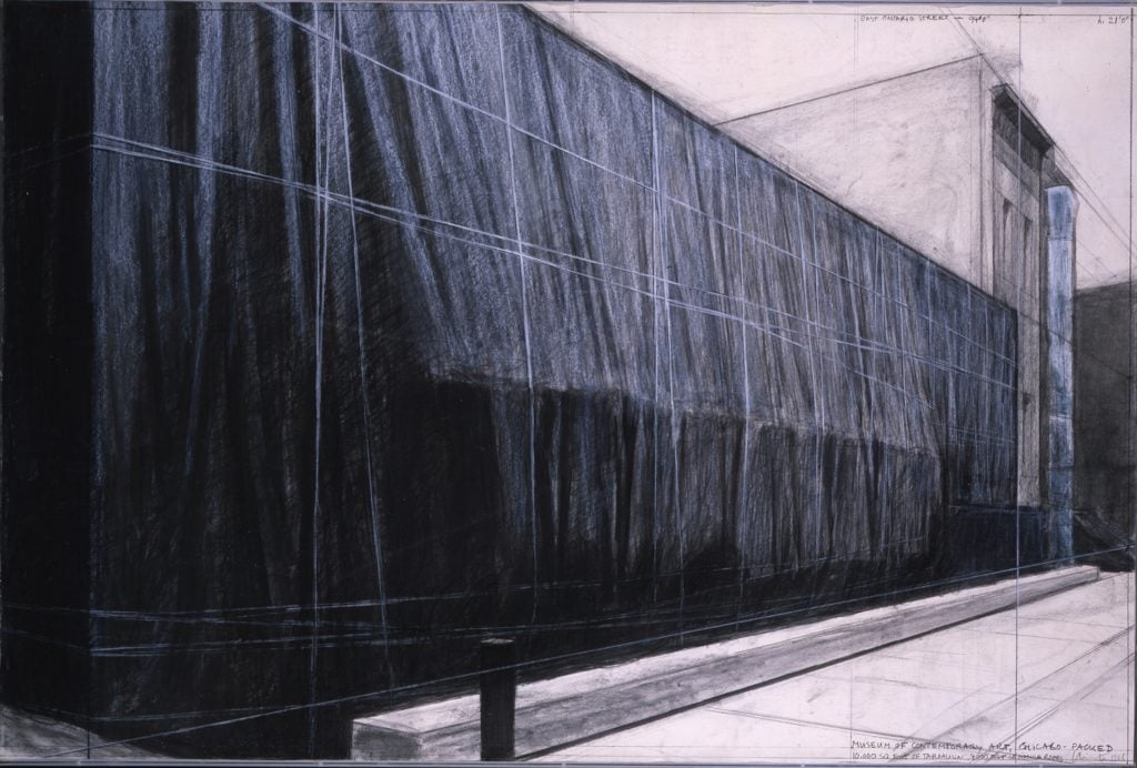 Christo's drawing, Museum of Contemporary Art, Chicago (1968). Photo: Andre Grossman, © Christo 1968.