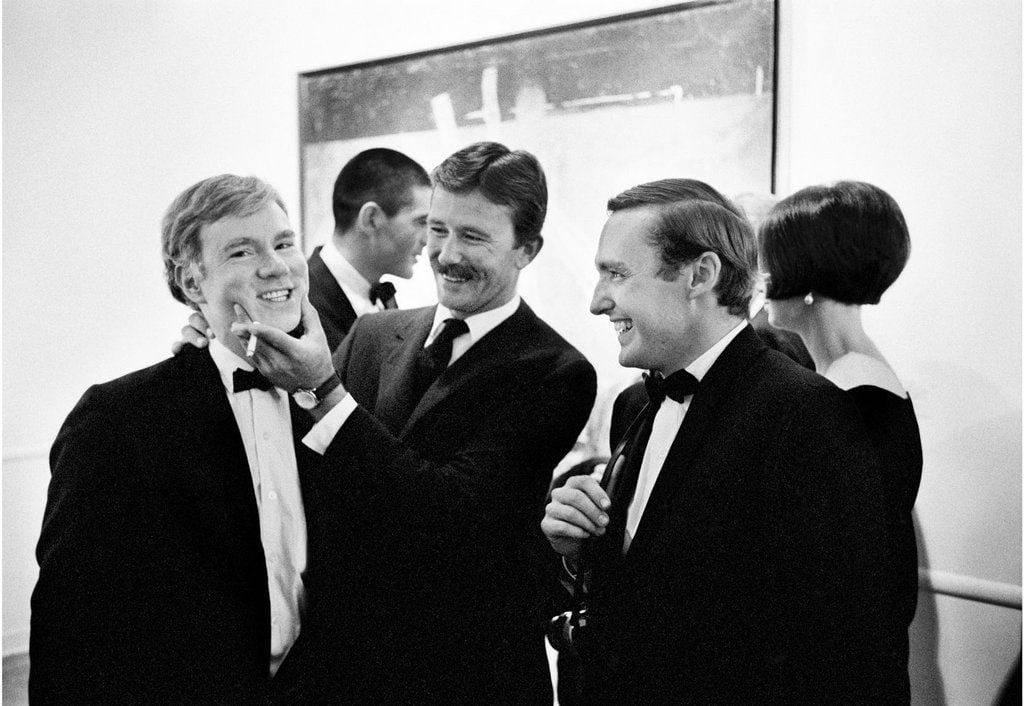 Julian Wasser's photograph of (from left) Andy Warhol, Billy Al Bengston, and Dennis Hopper. Image courtesy of Hunter Drohojowska-Philp’s <i>Rebels in Paradise: The Los Angeles Art Scene and the 1960s</i> (Henry Holt and Co.).