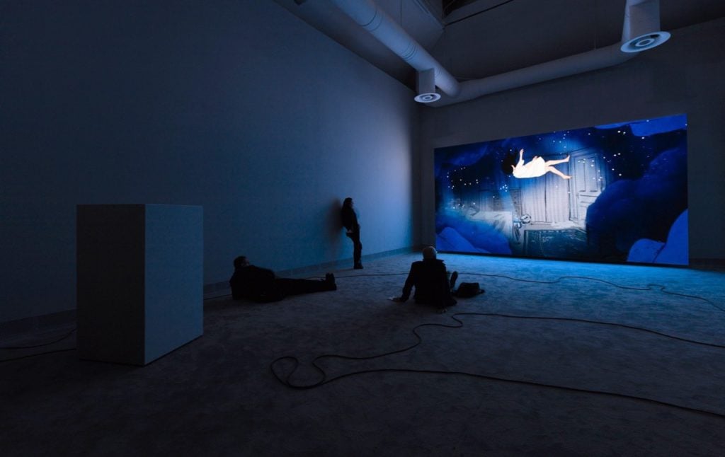 Installation of Rachel Rose's video Lake Valley (2017) at the Venice Biennale. Courtesy of Gavin Brown's Enterprise and the artist.