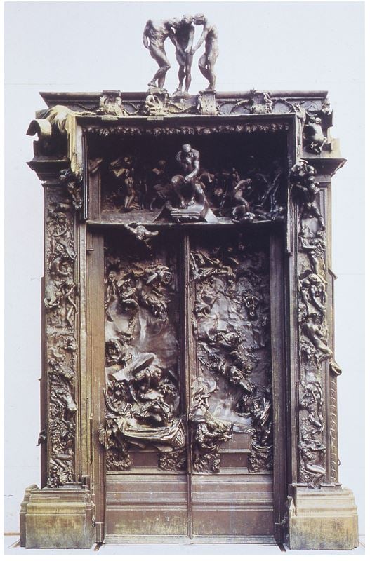 Auguste Rodin's <i>Gates of Hell</i> cast in bronze by Alexis Rudier, (1917). Museé Rodin, Paris, France.