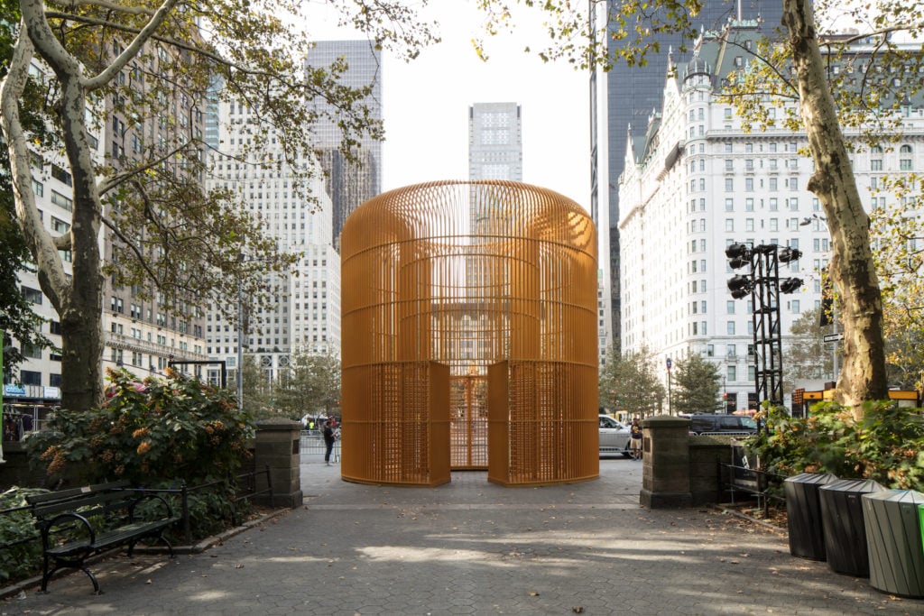 The Public Art Fund's exhibition of Ai Weiwei's Gilded Cage (2017) was in part funded by Kickstarter, raising more than $90,000 from 883 backers. Courtesy Public Art Fund.