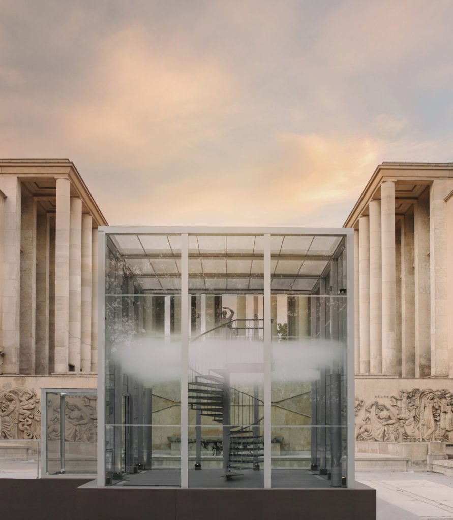 The site for Cartier’s “Scented Cloud” installation outside Paris’s Palais de Tokyo. Photo by Quyen Mike, courtesy of Cartier.
