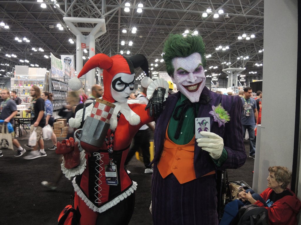 Guests at the New York Comic Con in costume as the Joker and Harley Quinn. Courtesy of Sarah Cascone.