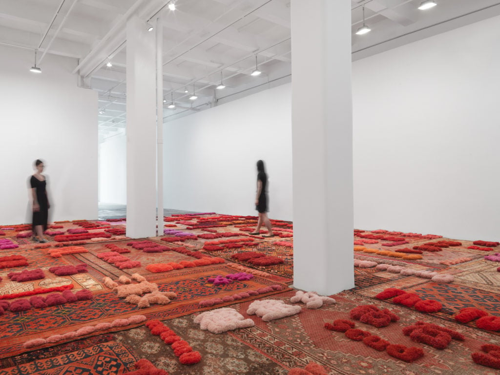 Lin Tianmiao, Protruding Patterns, installation view at Galerie Lelong & Co., New York. © Lin Tianmiao. Courtesy Galerie Lelong & Co.