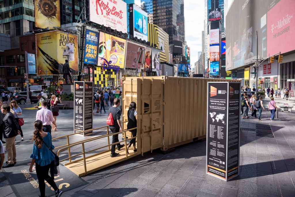 Inside the "Times Square Portal" courtesy of Ian Douglas for Times Square Arts.