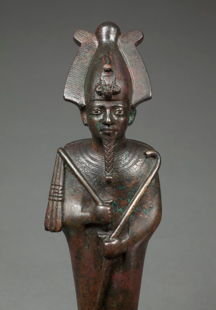 Bronze statuette of Osiris with inlaid eyes. Late Dynastic Period, 26th Dynasty, circa 600 BC. Courtesy Charles Ede, London.