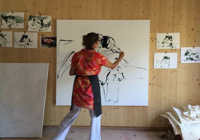 Tracey Emin painting in France (2015). Courtesy of Performa.