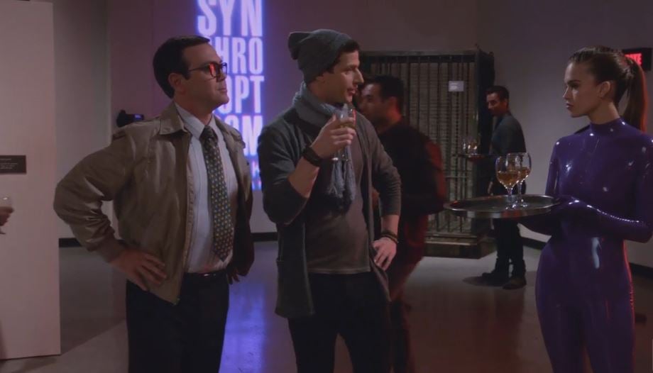 Boyle and Jake go undercover at an art gallery on <em>Brooklyn 99</em>. Courtesy of FOX.