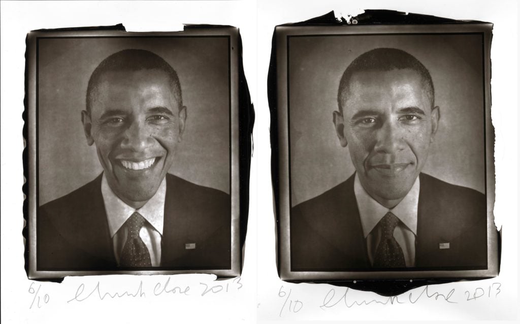 Chuck Close, portrait of Barack Obama (2013). Courtesy of Two Palms and Chuck Close/National Portrait Gallery.