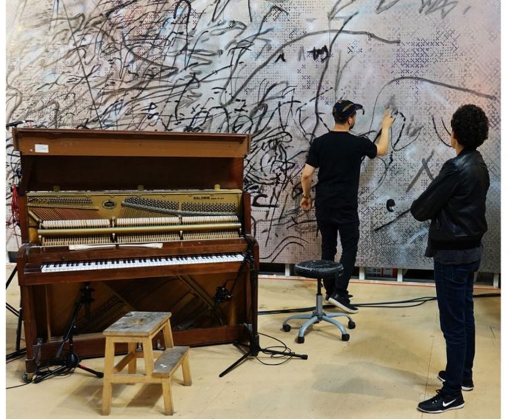 Artists Julie Mehretu and Jason Moran in rehearsal. Photo: Damien Young courtesy of Performa.