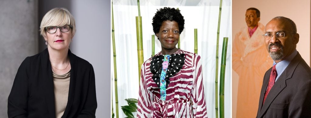From left: Helen Molesworth, courtesy of MOCA. Thelma Golden, photo: Neilson Barnard/Getty Images, and Richard Powell.
