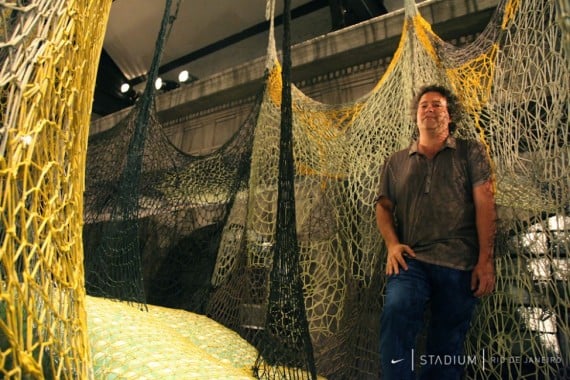 Ernesto Neto with his installation for Nike's FlyKnit Collective. © Nike Lab.