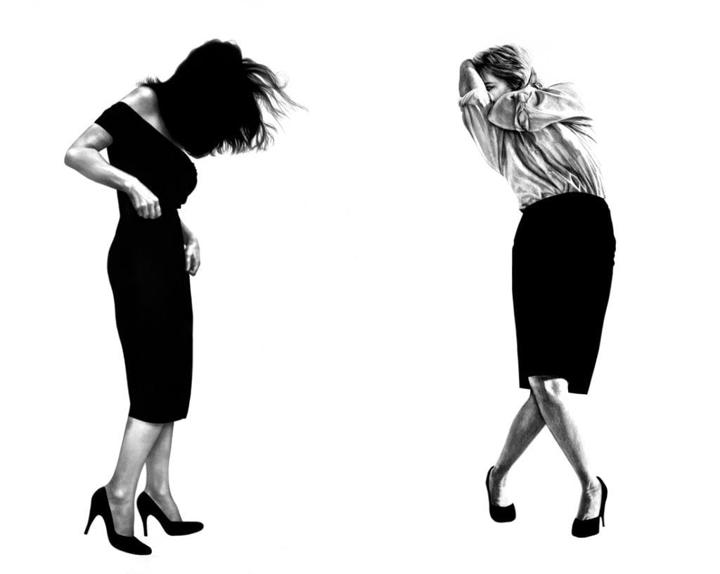 Robert Longo, <em>Untitled (Gretchen)</em>, (1980) and <em>Untitled (Cindy)</em> (1981) from the series "Men in the Cities" (1979–83). Courtesy the artist and Metro Pictures, New York.