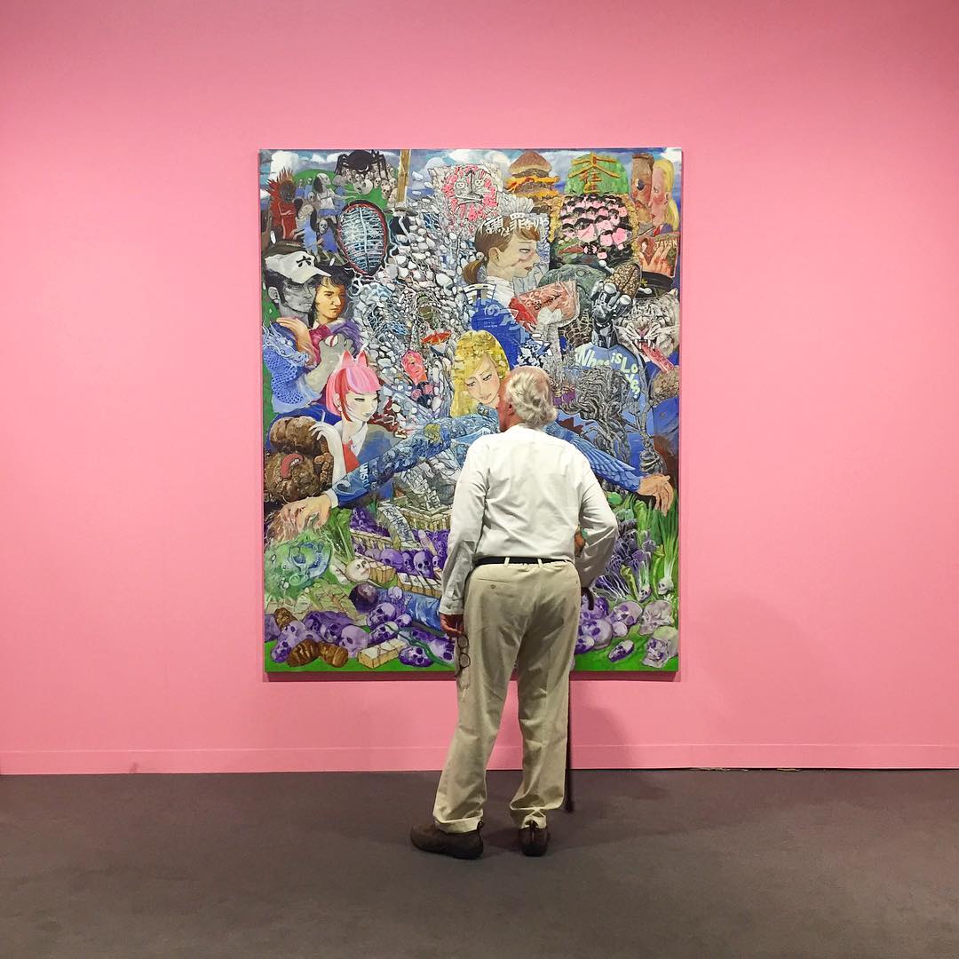 A fairgoer surveying Koichi Enomoto's work at Taro Nasu gallery. Courtesy of Taro Nasu.