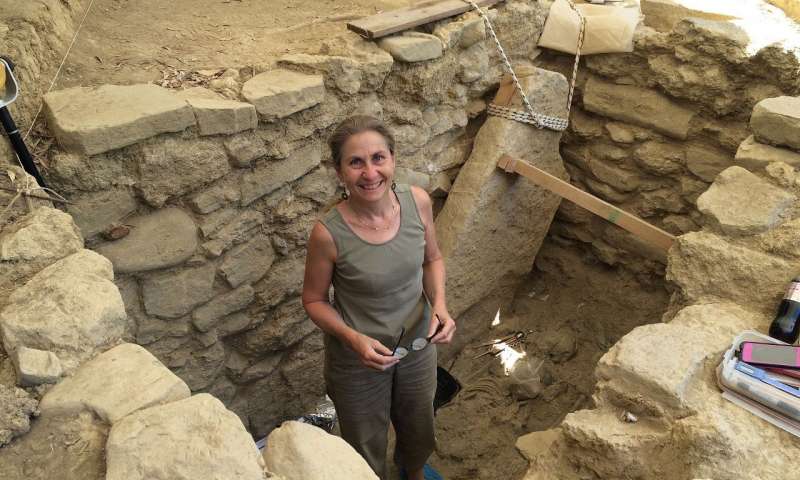 Excavation leader Sharon Stocker at the site of the Griffin Warrior Tomb. Photo courtesy of the University of Cincinnati.