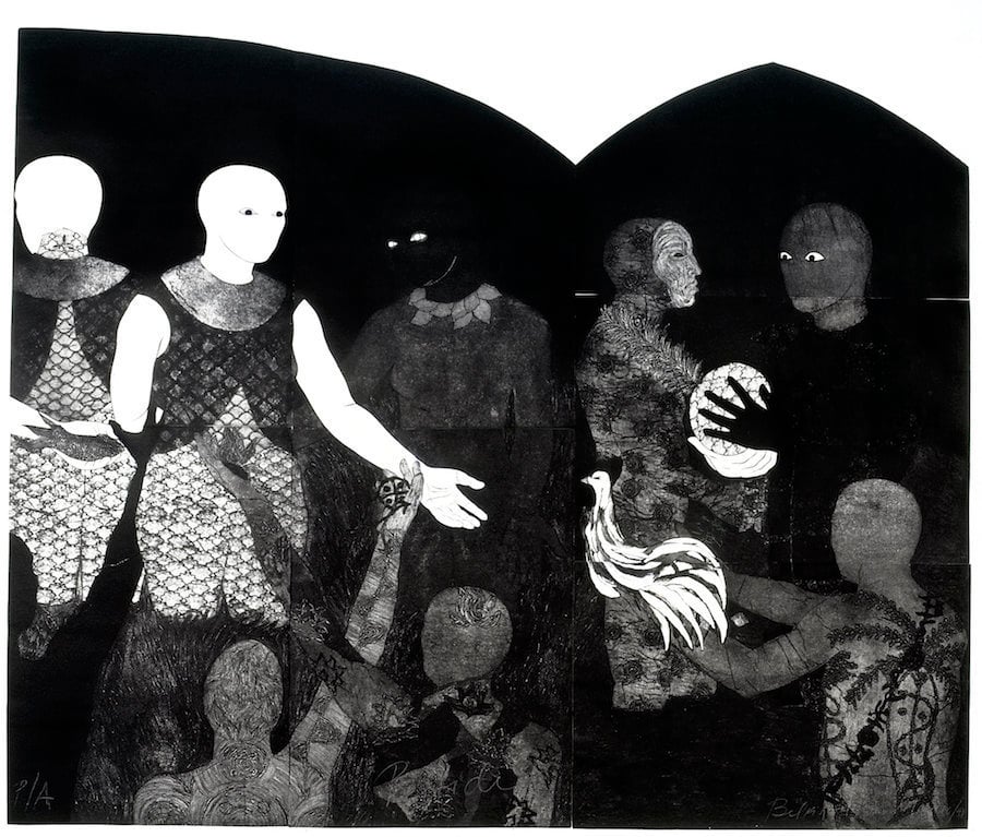 Belkis Ayón, <em>Perfidia (Perfidy)</em>, 1988, in “NKame: A Retrospective of Cuban Printmaker Belkis Ayón,” at El Museo del Barrio. Collection of the Belkis Ayón Estate.