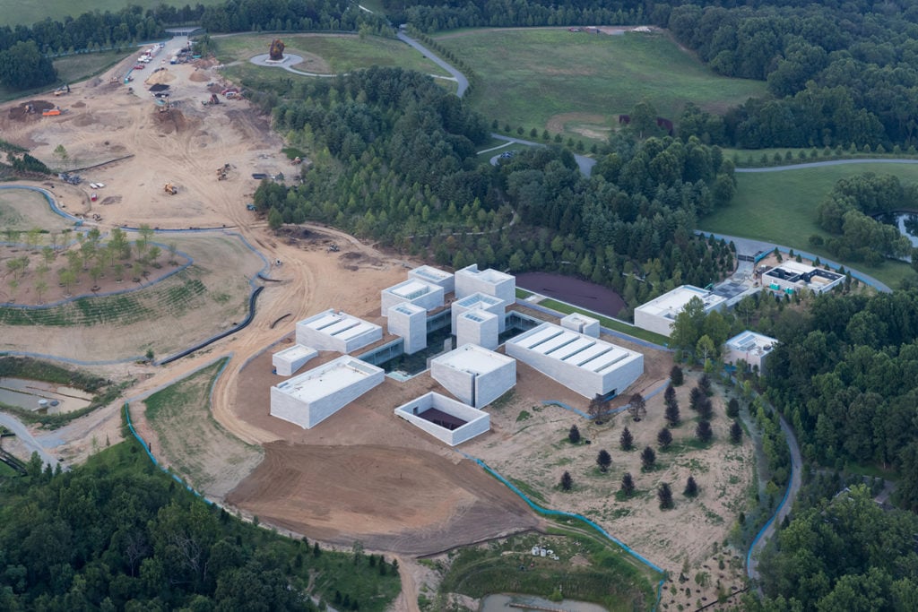 Aerial photo of the Pavilions, the Glenstone Museum Expansion. Photo courtesy of the Glenstone Museum/Iwan Baan. 
