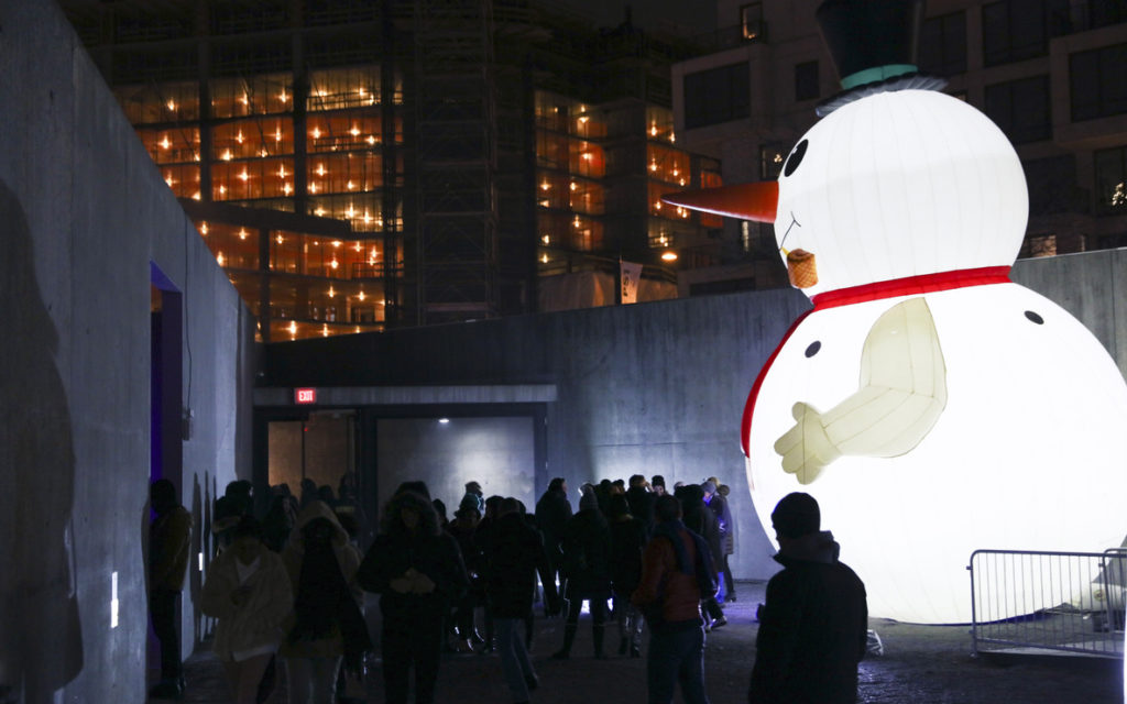 An inflatable snowman at the 2016 holiday party at MoMA PS1. Courtesy of MoMA PS1/Charles Roussel.