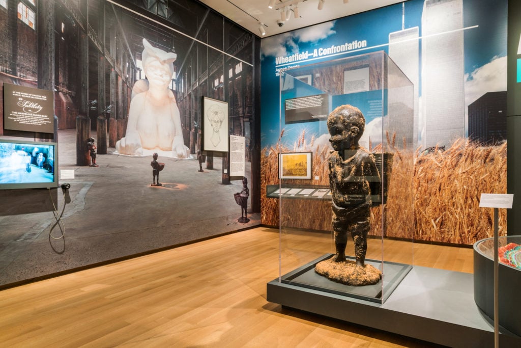 Work by Kara Walker and Agnes Denes on view in "Art in the Open" at the Museum of the City of New York. Photo courtesy of the Museum of the City of New York.