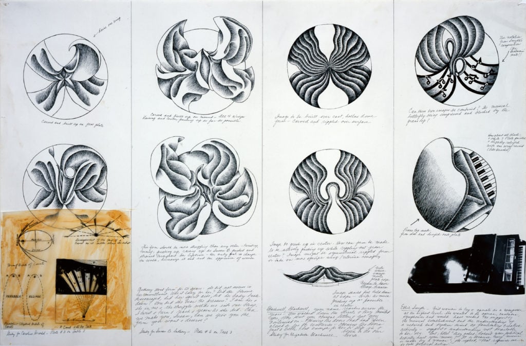 Judy Chicago, Study for Caroline Herschel, Susan B. Anthony, Elizabeth Blackwell, and Ethel Smyth plates, from The Dinner Party, (1978). Courtesy of the artist and Salon 94, New York.
