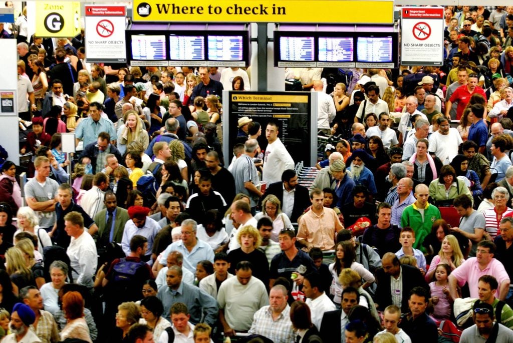 Crowds at Gatwick Airport. Photo Carl de Souza/AFP/Getty Images.
