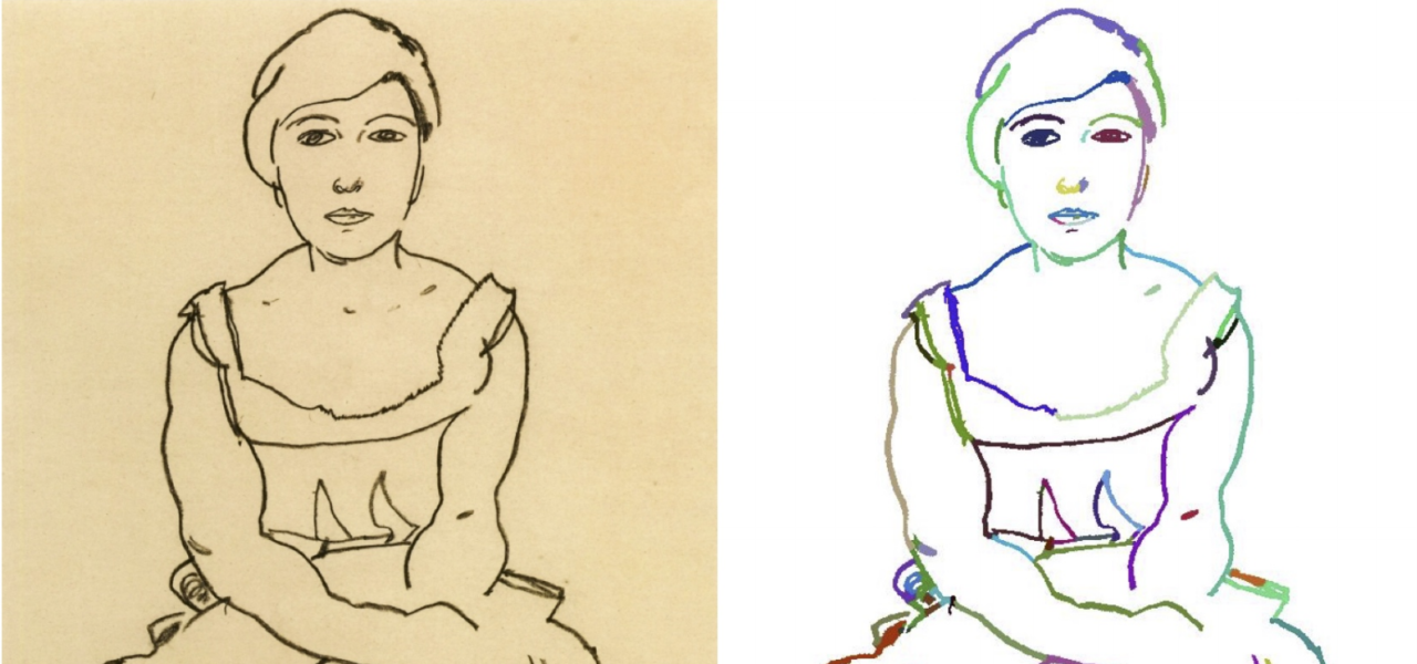 Egon Schiele ink drawing. Courtesy of "Picasso, Matisse, or a Fake? Automated Analysis of Drawings at the Stroke Level for Attribution and Authentication."