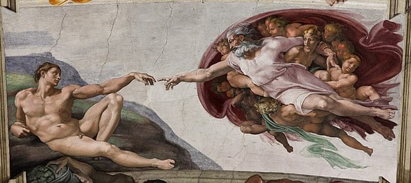 Michelangelo Buonarroti, The Creation of Adam in the Sistine Chapel at the Vatican Museums, Rome.