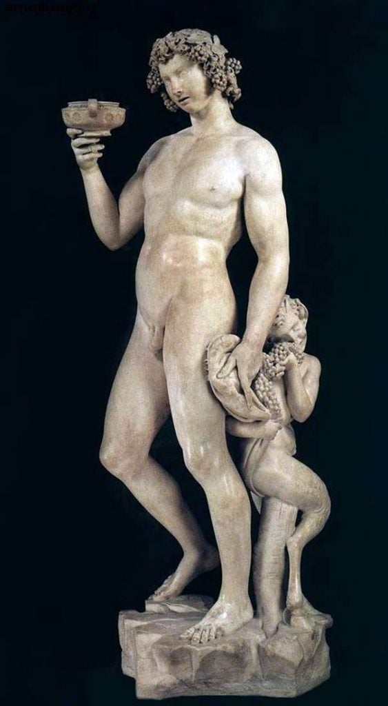 Michelangelo, <em>Bacchus</em> (1497). Collection of the Museo Nazionale del Bargello, Florence.