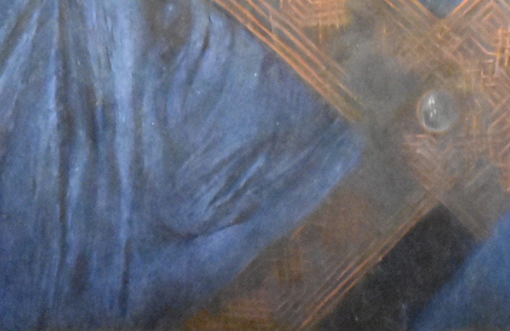 Detail of Leonardo da Vinci’s Salvator Mundi. Photo: Ben Davis.