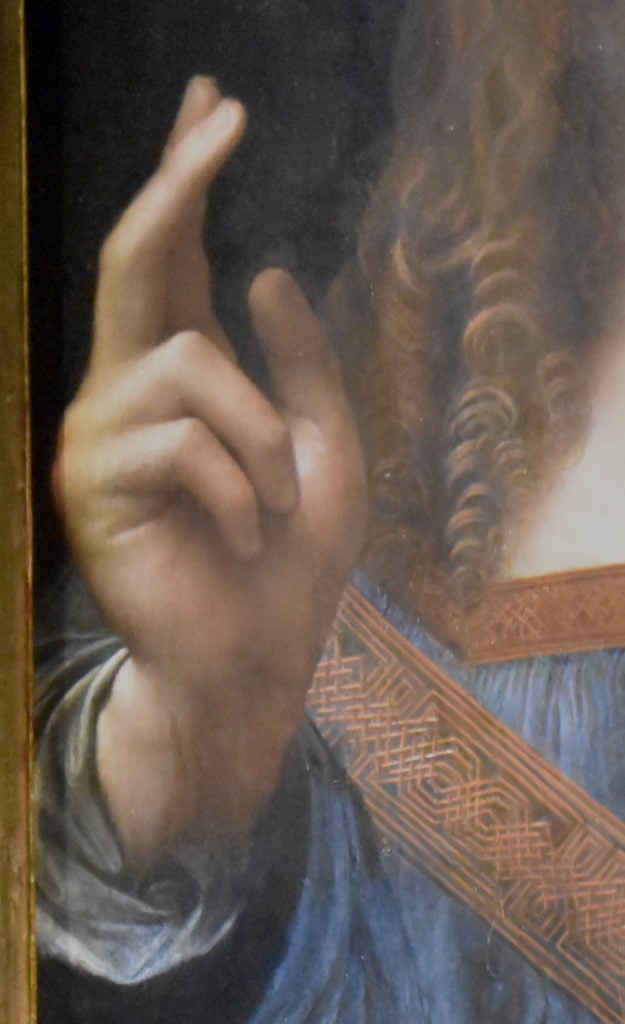 Detail of Leonardo da Vinci's Salvator Mundi. Image: Ben Davis.