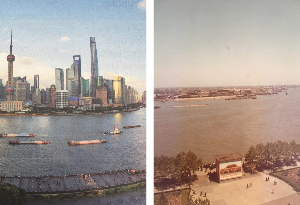 The view from Shanghai across the river to Pudong in 1976 (at right) and 2017 (at left). Image courtesy of Dieter von Graffenried.