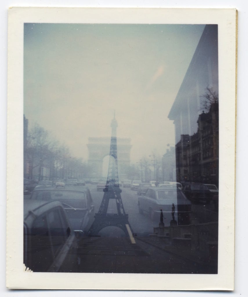 Bridgid Berlin, <em>Untitled, (double-exposure with Eiffel Tower and Arc De Triomphe)</em>, c. 1971. Courtesy of Nathalie Karg Gallery.
