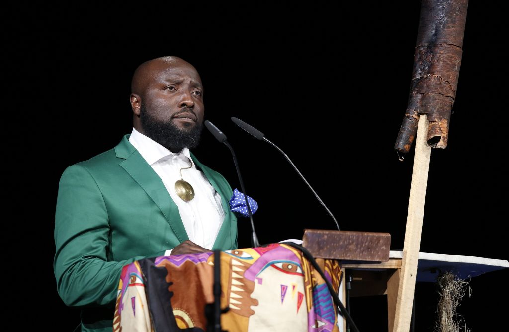 Documenta 14 ‘curator at Large’ Bonaventure Soh Bejeng Ndikung, during the documenta 14 opening in Kassel, central Germany, on June 7, 2017. Photo courtesy Rony Hartmann/AFP/Getty Images.