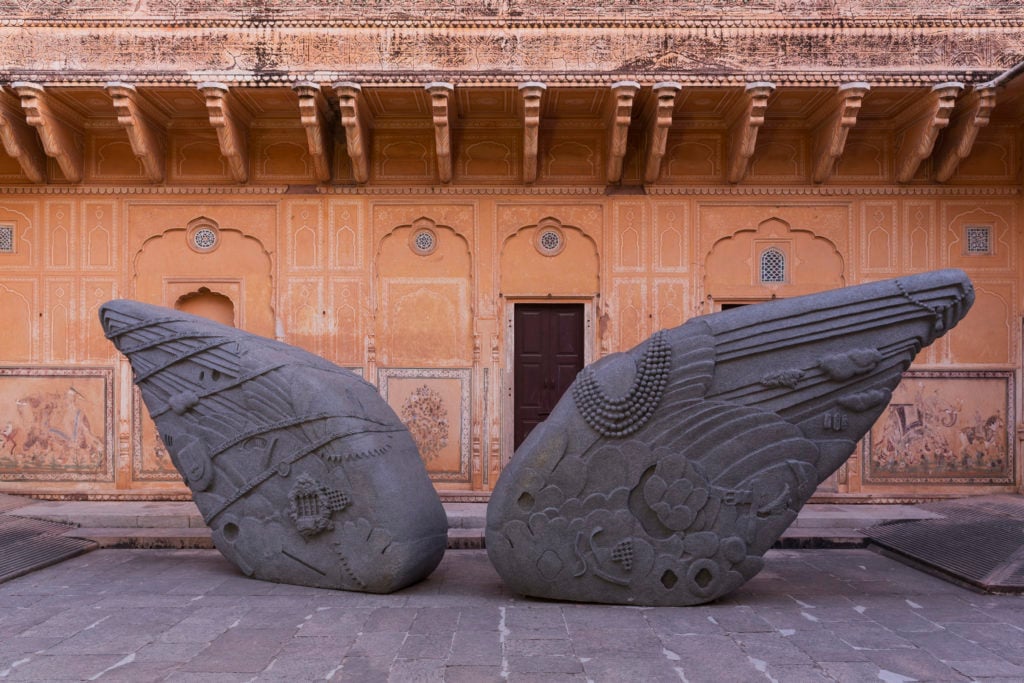 Installation view, Thukral and Tagra, 'Arrested Image of a Dream - Stone Wings (a) & (b)' (2015). Photo Courtesy: Dhruv Malhotra.