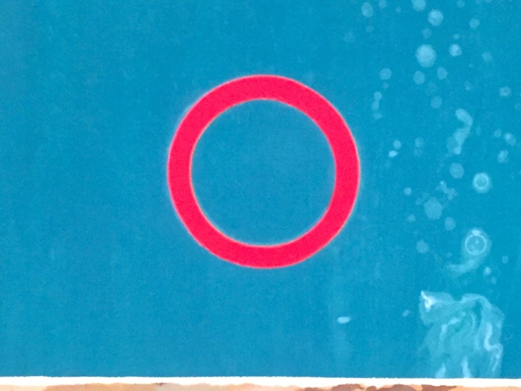 Detail of David Hockney's <em> Rubber Ring in a Swimming Pool</em>. Image: Ben Davis. 