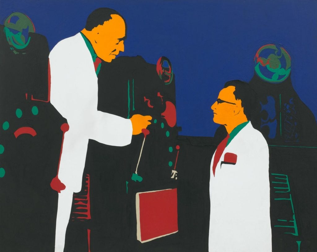Rosalyn Drexler's <i>The Lesson (Men and Machines)</i> (1962). Courtesy of the artist and Garth Greenan. 