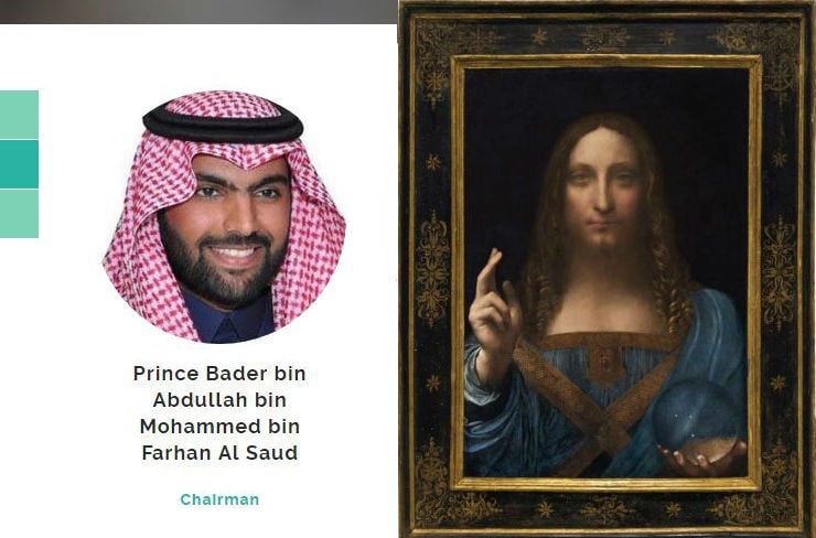 Left: Image of Bader bin Abdullah bin Mohammed bin Farhan al-Saud from the SRMG website. Right: Leonardo da Vinci's Salvator Mundi.