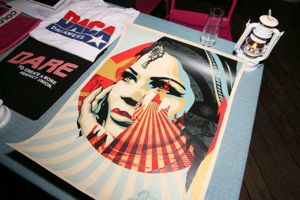 Shepard Fairey's work for the ACLU, being sold at the Standard Hotel. 