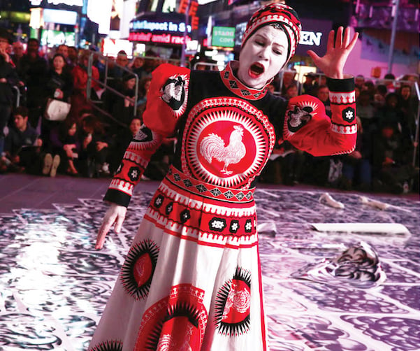 Robin Rhode performing at Perfoma 15 in Times Square in New York. Photo courtesy of Performa.