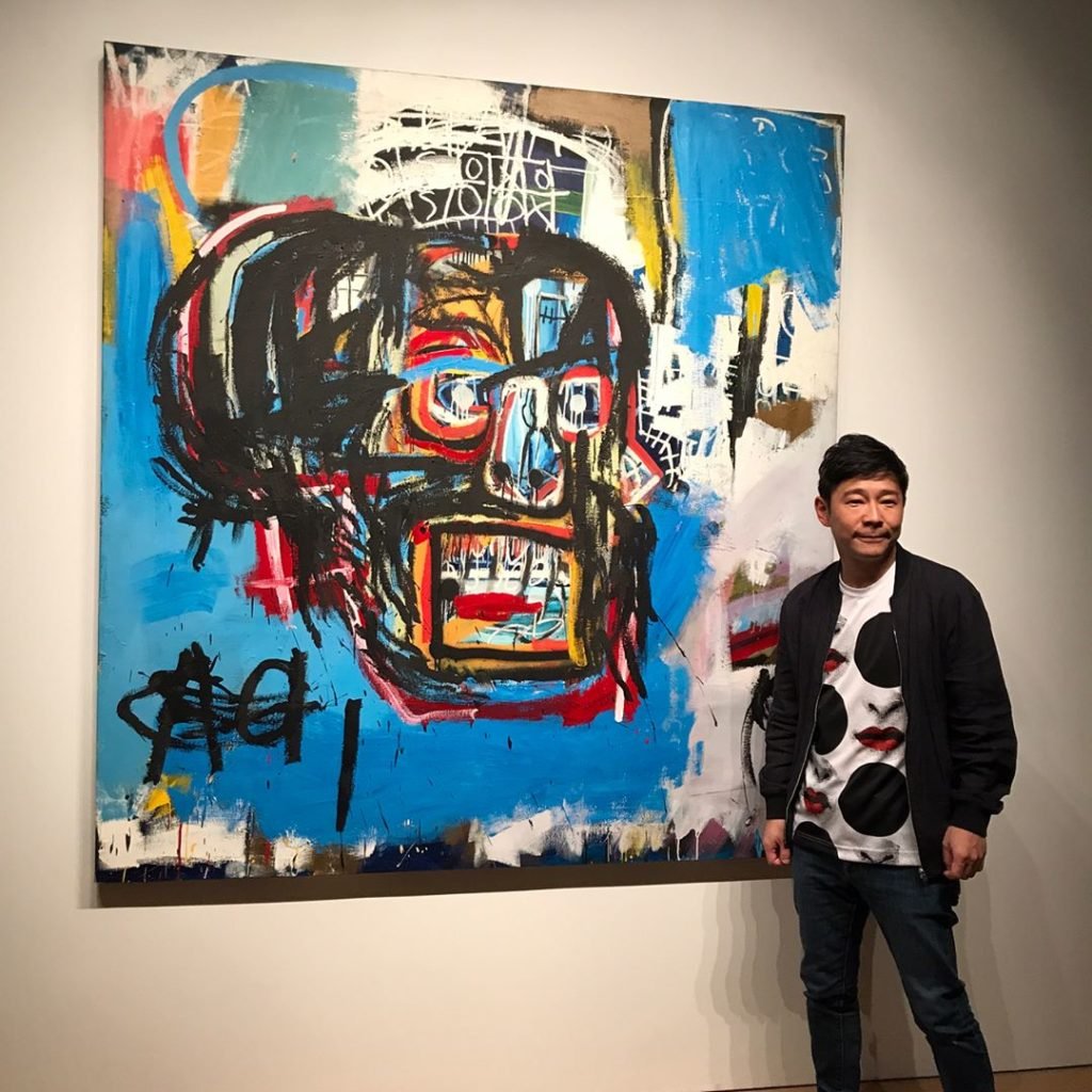 Yusaka Maezawa with his prized Basquiat, Untitled (1982). Image courtesy of @yusaku2020.
