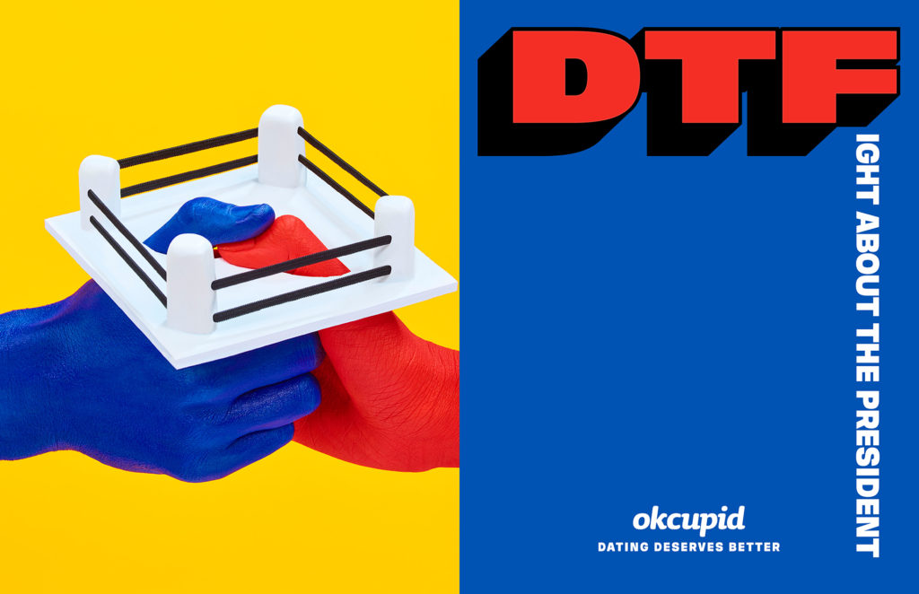 An OkCupid ad shot by Maurizio Cattelan and Pierpaolo Ferrari.