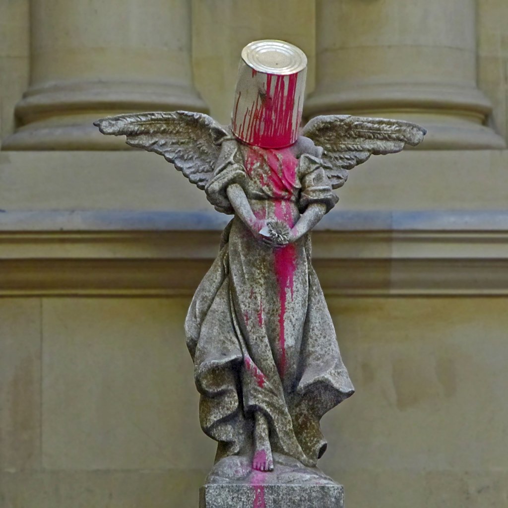 Banksy's Angel Bust (2009), at the Bristol Museum and Art Gallery. Photo Andrew Gustar, via Flickr.