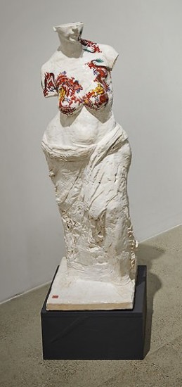 Wanxin Zhang, <em>Figure with Decals</em> (2016). Image courtesy Catharine Clark Gallery.