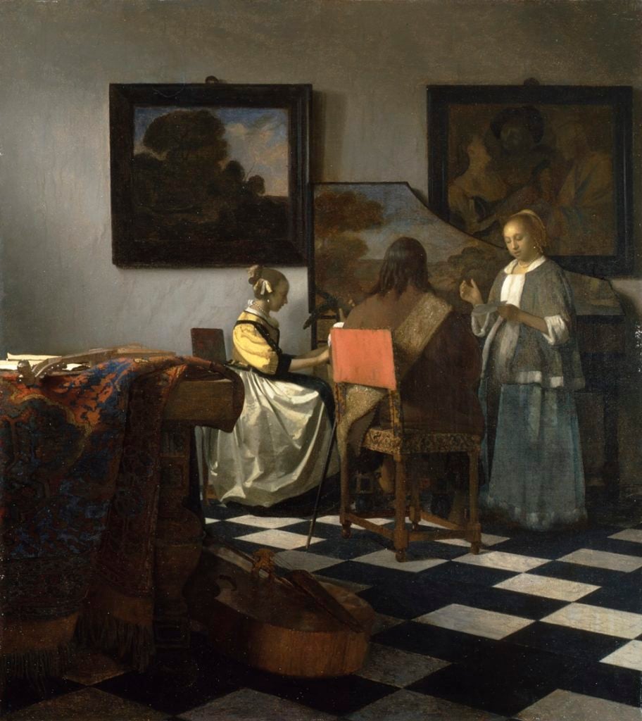 Vermeer, <i>The Concert</i> (circa 1665). Courtesy Isabe;;a Stewart Gardner Museum.