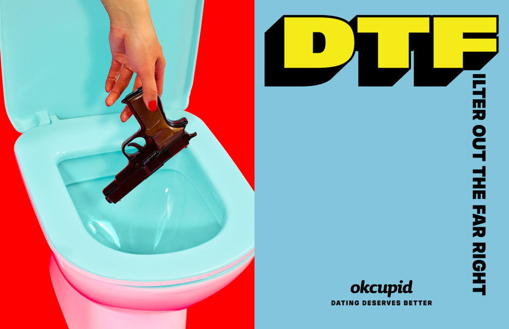 An OkCupid ad shot by Maurizio Cattelan and Pierpaolo Ferrari. 