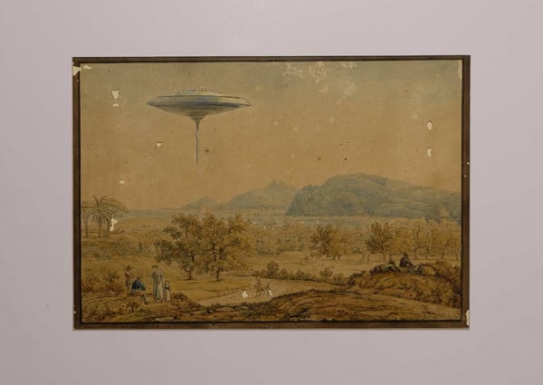 Riccardo Mayr, Neoclassical Landscape with Cloud City, after Franz Kaisermann, 1765–1833, etching with hand coloring. Courtesy of Gallery 30 South.