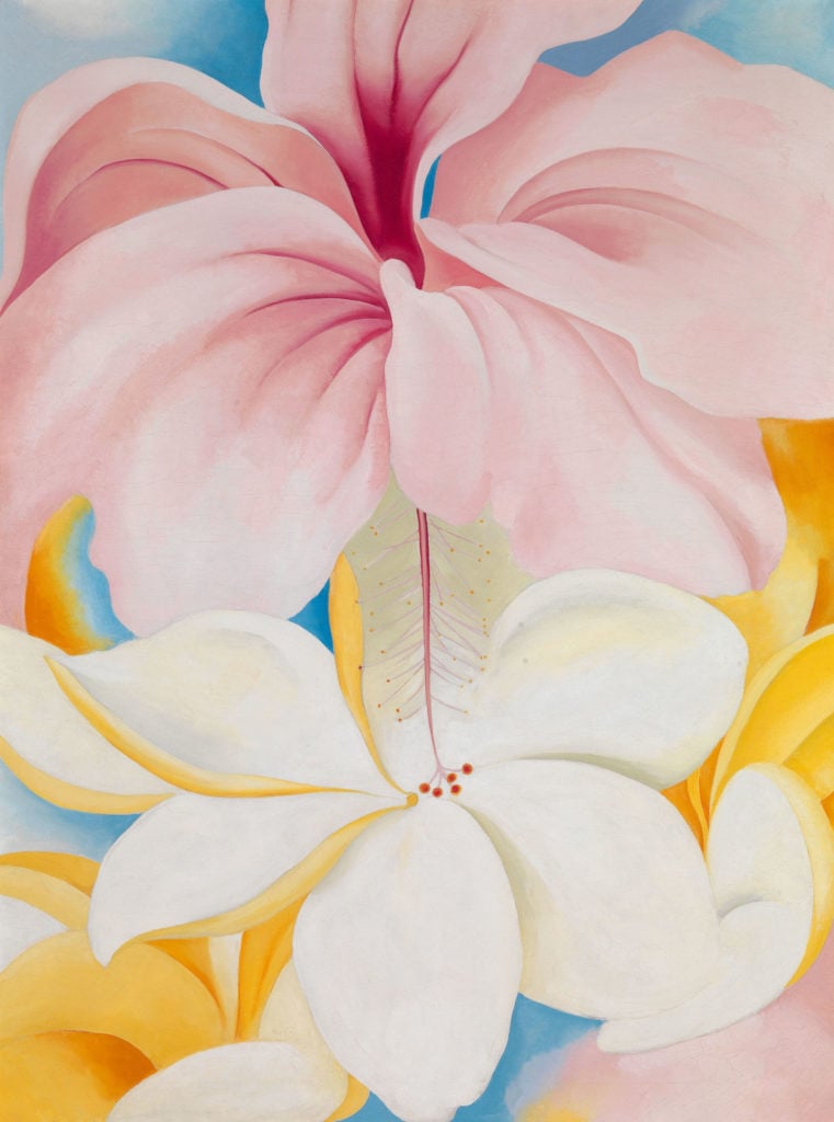 Georgia O'Keeffe, Hibiscus with Plumeria (1939). Courtesy of the Smithsonian American Art Museum, © 2018 Georgia O’Keeffe Museum/Artists Rights Society (ARS), New York.