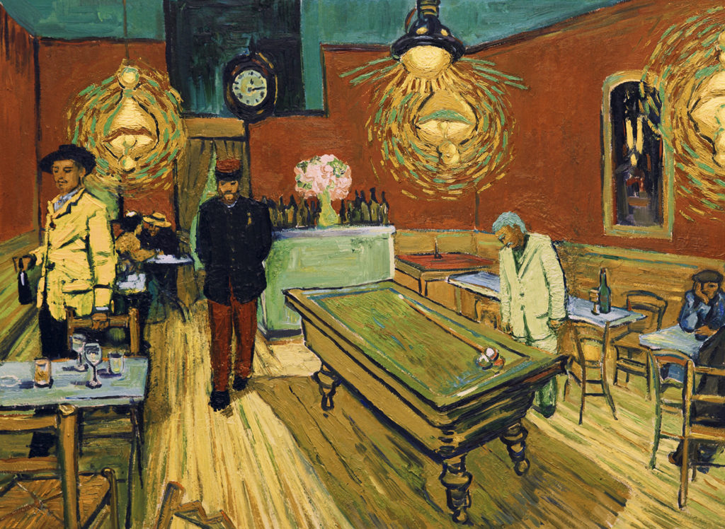 Night Café, Arles Lt Milliet (Robin Hodges) and Armand Roulin (Douglas Booth). Courtesy Good Deed Entertainment and Loving Vincent