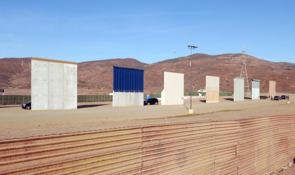The border wall prototypes as seen from the Mexican side of the border. Photo courtesy of Bjarni Grimsson.