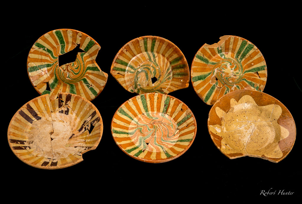 Decorative items from a remarkable assemblage of 18th-century slipware ceramics uncovered during an archaeological excavation in Philadelphia. Photo courtesy of Robert Hunter.